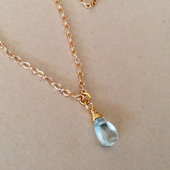 Natural Aquamarine Gold Plated Necklace & Earrings - Picture 14 of 16